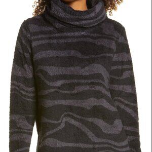 Zella Furry Fleece Funnel Neck Pullover Gray Zebra Print Womens XL EUC
